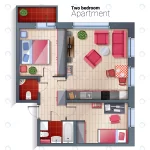 - vector modern two bedroom apartment top view illu crc5ba37486 size3.75mb 1 - Home