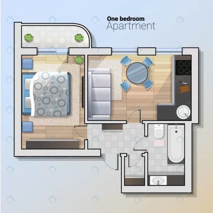 vector top view illustration modern one bedroom a crc63db1372 size3.95mb - title:graphic home - اورچین فایل - format: - sku: - keywords: p_id:353984
