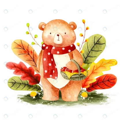 watercolor autumn bear with apple basket rnd419 frp15423368 - title:graphic home - اورچین فایل - format: - sku: - keywords: p_id:353984