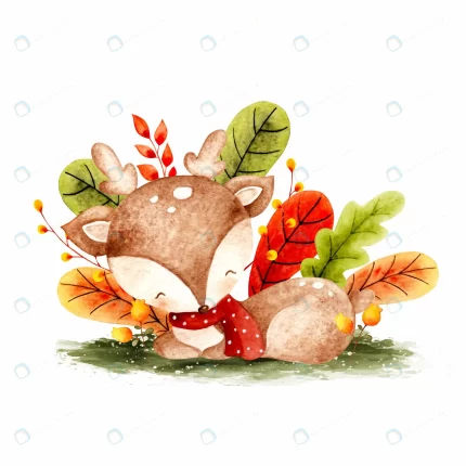 watercolor autumn deer leaves rnd265 frp15423375 - title:graphic home - اورچین فایل - format: - sku: - keywords: p_id:353984