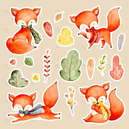 watercolor autumn fox leaves sticker rnd297 frp16334004 - title:graphic home - اورچین فایل - format: - sku: - keywords: p_id:353984