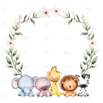 - watercolor baby safari animals leaves wreath with crc6c7970a5 size19.86mb - Home