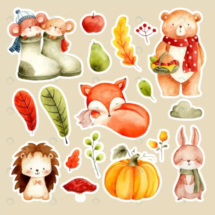 watercolor cute animal autumn leaves sticker rnd670 frp15674597 - title:graphic home - اورچین فایل - format: - sku: - keywords: p_id:353984