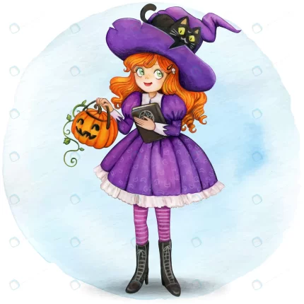 watercolor cute witch with pumpkin black cat crc7354522f size12.32mb - title:graphic home - اورچین فایل - format: - sku: - keywords: p_id:353984