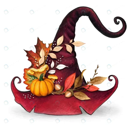 watercolor decorative witch hat with fall leaves crc07a22096 size8.80mb - title:graphic home - اورچین فایل - format: - sku: - keywords: p_id:353984