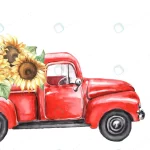 - watercolor red truck with autumn sunflowers rnd455 frp19090480 - Home