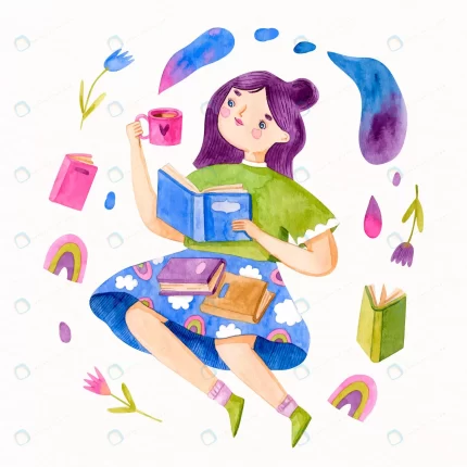 watercolour girl with violet hair reading crcb1e94932 size24.03mb - title:graphic home - اورچین فایل - format: - sku: - keywords: p_id:353984