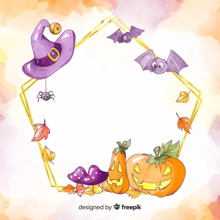 watercolour halloween frame with pumpkin bats - title:graphic home - اورچین فایل - format: - sku: - keywords: p_id:353984