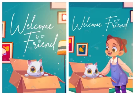 welcome friend posters with cat box girl crcc292737c size6.00mb - title:graphic home - اورچین فایل - format: - sku: - keywords: p_id:353984