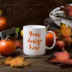 white coffee mug mockup with fall leaves pumpkins crc3c4d84d7 size94.92mb - title:Home - اورچین فایل - format: - sku: - keywords:وکتور,موکاپ,افکت متنی,پروژه افترافکت p_id:63922