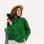 woman green casual sweater hat outdoor white wall crc840ec2f9 size10.17mb 5760x3840 1 - title:Home - اورچین فایل - format: - sku: - keywords:وکتور,موکاپ,افکت متنی,پروژه افترافکت p_id:63922