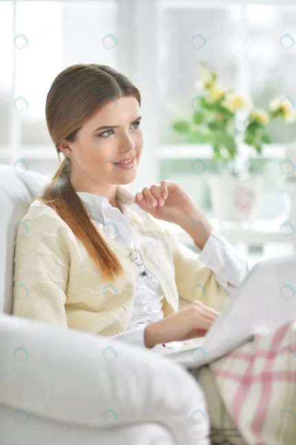 young beautiful woman using laptop home crc32c05b75 size4.47mb 3280x4928 - title:graphic home - اورچین فایل - format: - sku: - keywords: p_id:353984