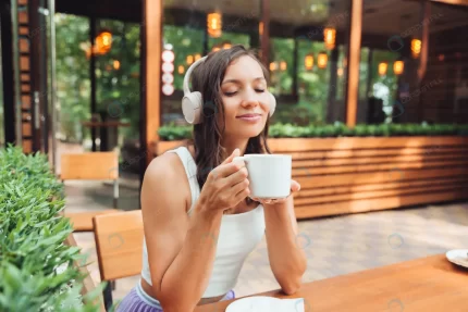 young beautiful woman with headphones is sitting t rnd937 frp31936128 - title:graphic home - اورچین فایل - format: - sku: - keywords: p_id:353984