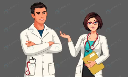 young male female doctors with stethoscope apron crc64b6dd16 size2.05mb 1 - title:graphic home - اورچین فایل - format: - sku: - keywords: p_id:353984