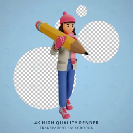 young woman holding big pencil 3d cartoon charact crc7627caba size7.73mb 1 - title:graphic home - اورچین فایل - format: - sku: - keywords: p_id:353984