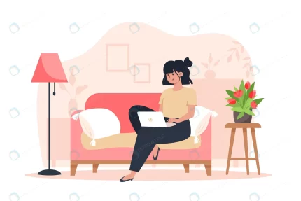 young woman sitting sofa working laptop from home crcd5914c02 size1.06mb - title:graphic home - اورچین فایل - format: - sku: - keywords: p_id:353984