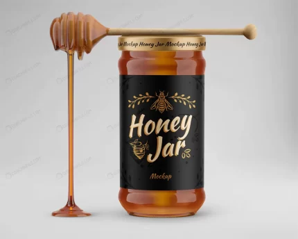 honey jar with honey spoon mockup crce9cf83c5 size68.85mb - title:graphic home - اورچین فایل - format: - sku: - keywords: p_id:353984