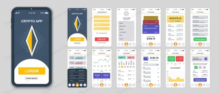 set ui ux gui screens cryptocurrency app flat des crc72fc3295 size4.25mb - title:graphic home - اورچین فایل - format: - sku: - keywords: p_id:353984