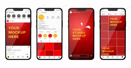 smartphone mockup with social media feed stories crc03468194 size6.68mb - title:graphic home - اورچین فایل - format: - sku: - keywords: p_id:353984