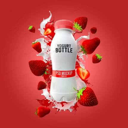 yogurt bottle mockup with milk splash strawberry crc50874ce9 size71.36mb - title:graphic home - اورچین فایل - format: - sku: - keywords: p_id:353984