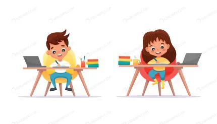 cute schoolkids girl boy using laptop study home crcb6079bbd size0.72mb - title:graphic home - اورچین فایل - format: - sku: - keywords: p_id:353984